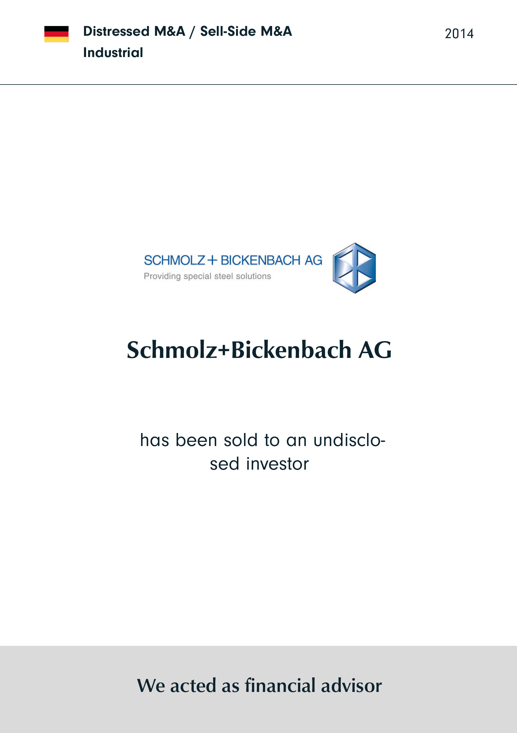 Schmolz & Bickenbach GUSS has been sold to an undisclosed investor