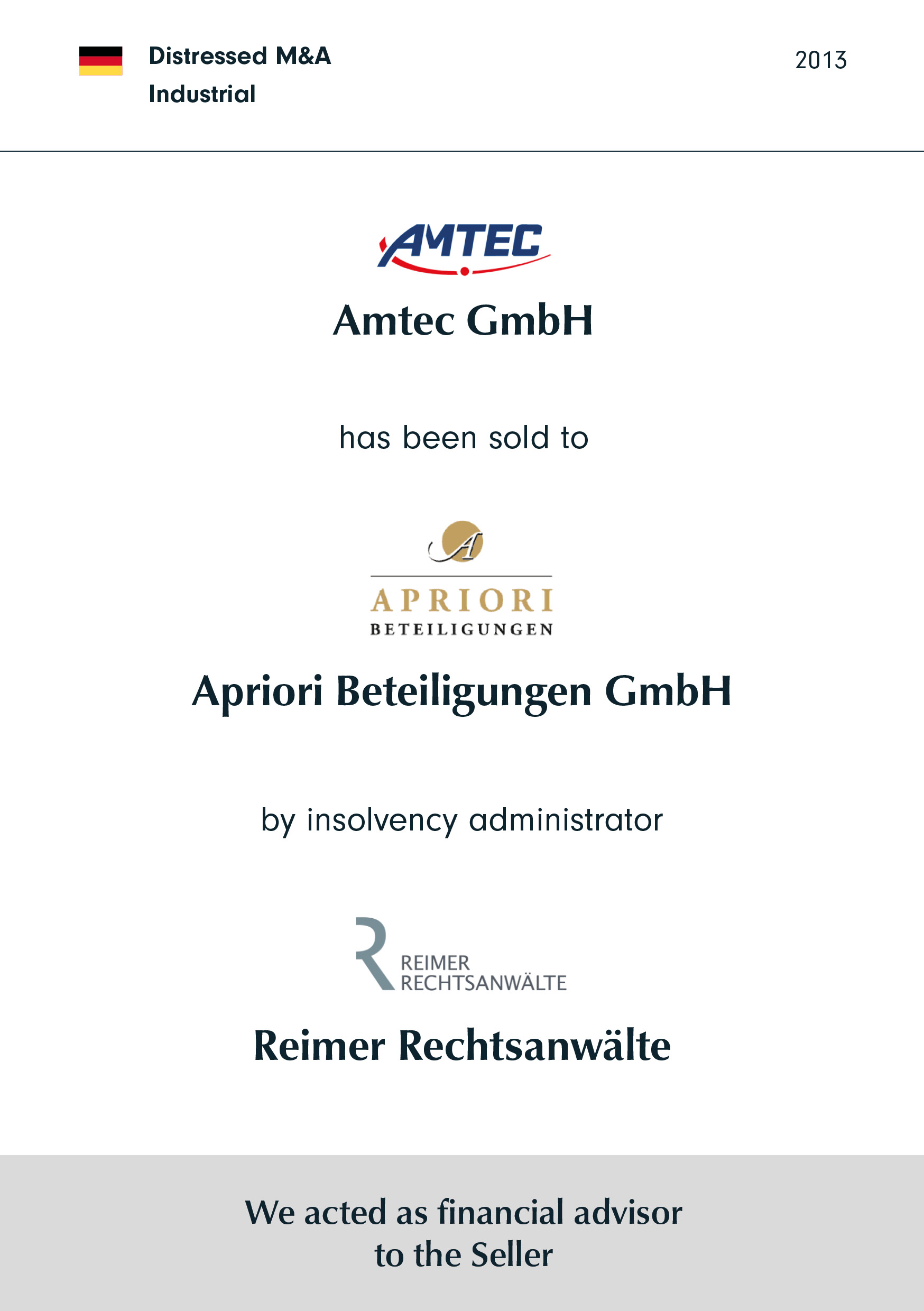 AMTEC wurde verkauft an APRIORI in Zusammenarbeit mit dem Insolvenzverwalter Reimer Rechtsanwälte