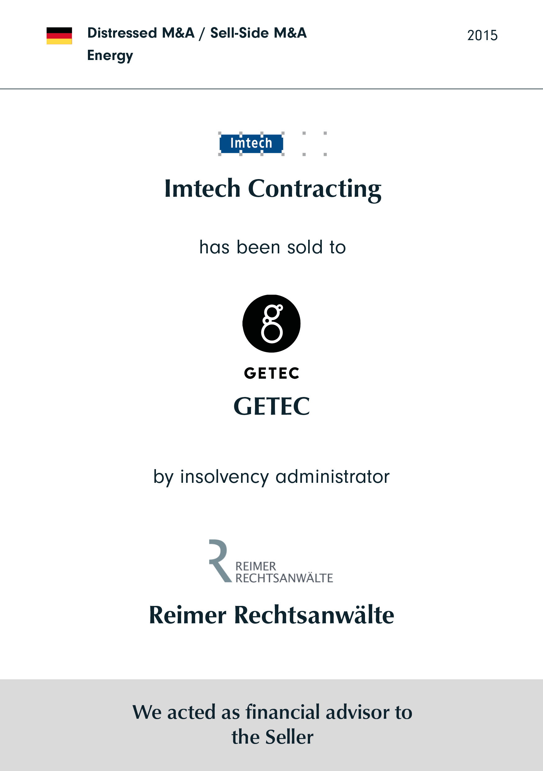 Imtech Contracting wurde verkauft an GETEC in Zusammenarbeit mit dem Insolvenzverwalter REIMER Rechtsanwälte