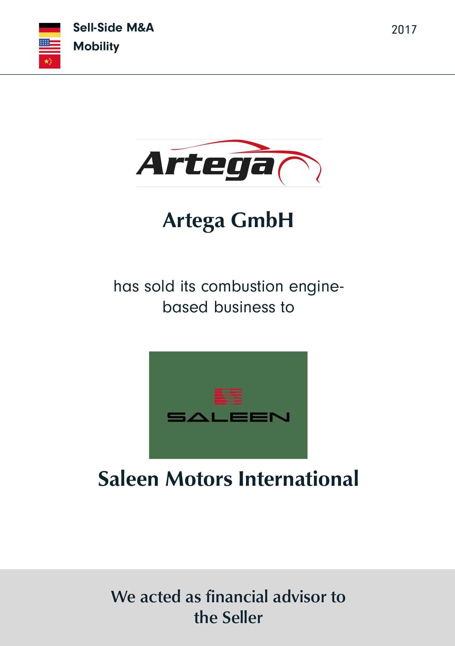 Artega has sold its combustion engine-based business to Saleen Motors