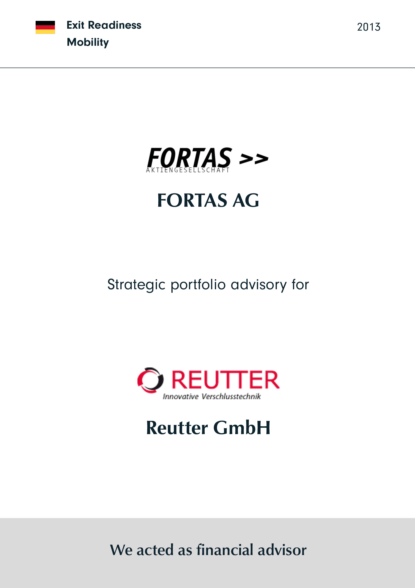 FORTAS AG | Strategic portfolio advisory for REUTTER