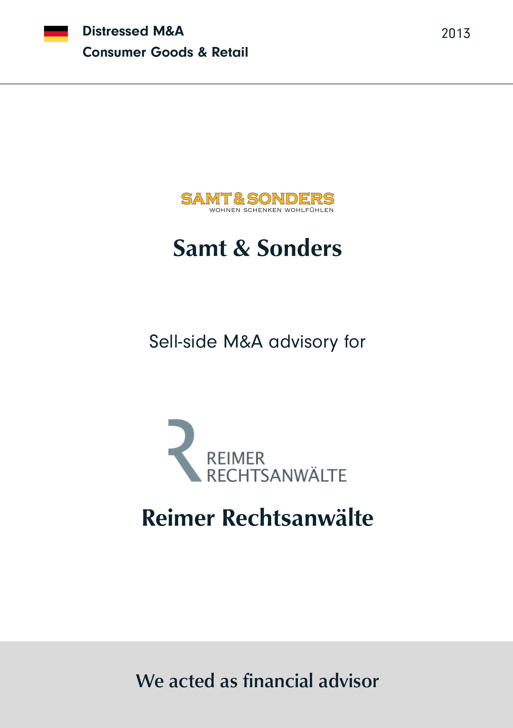 Samt & Sonders | Sell-side M&A advisory for Reimer Rechtsanwälte