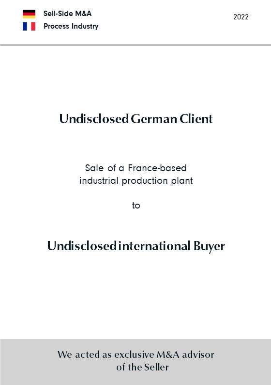 BELGRAVIA & CO. advised German Private Equity on the sale of a French production plant (process industry) to an international buyer