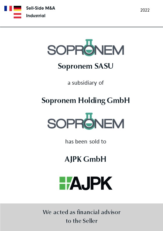 BELGRAVIA & CO. berät SOPRONEM Holding GmbH beim Verkauf von SOPRONEM SASU an AJPK GmbH