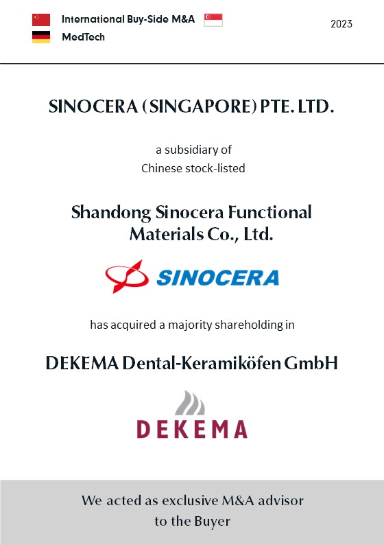 BELGRAVIA & CO. berät die an der chinesischen Börse notierte Shandong Sinocera Functional Materials Co., Ltd. beim Erwerb eines 74,9%igen Anteils an der DEKEMA Dental-Keramiköfen GmbH