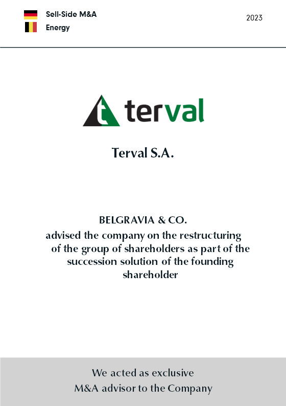BELGRAVIA & CO. berät Terval S.A. bei der Umstrukturierung des Aktionärskreises im Rahmen der Nachfolgelösung des Gründungsaktionärs