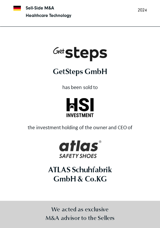 GetSteps GmbH wurde veräußert an HSI – Investment GmbH, Beteiligungsgesellschaft des Hauptgesellschafters und CEOs der ATLAS Schuhfabrik GmbH & Co. KG, Hendrik Schabsky